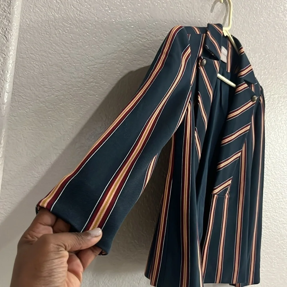 Chicos Jacket Womens 0 Small Navy Stripe Ponte Single Hidden Closure Business - Picture 6 of 11